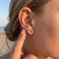 Thumbnail for Rose gold heart earrings — worn, real size, rose gold | SKU: 419593-rose-gold