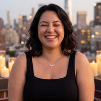 Thumbnail for Woman laughing, wearing the silver necklace | SKU: 42002-silver