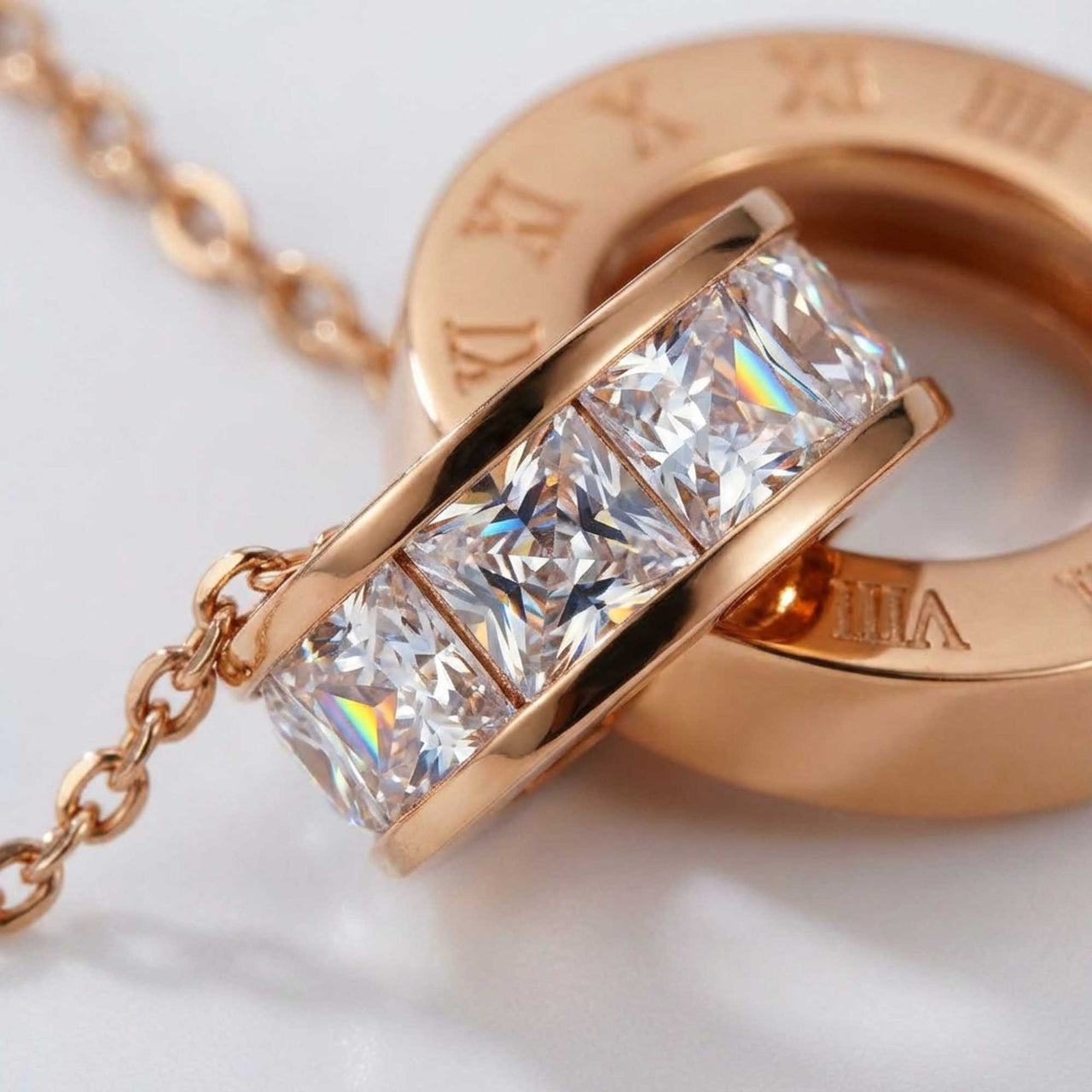 Necklace with Joined Rings & Crystals