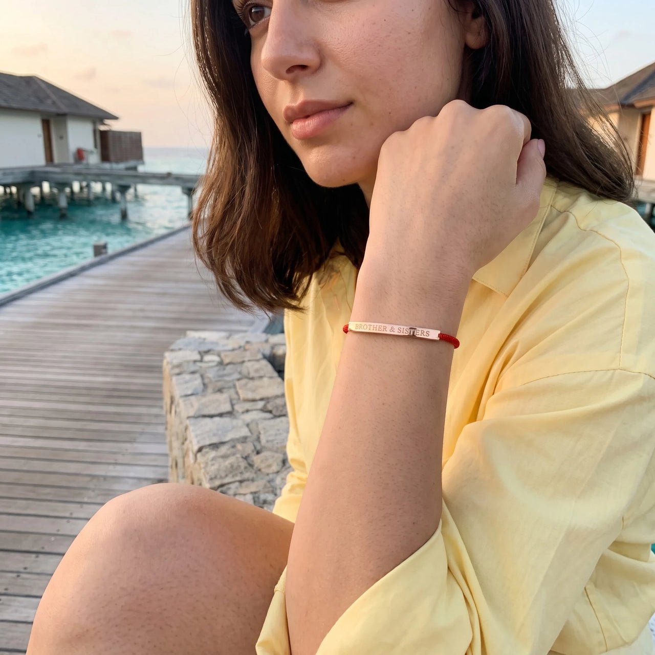Red rope bracelet — worn on a getaway, rose gold | SKU: lamour-rg