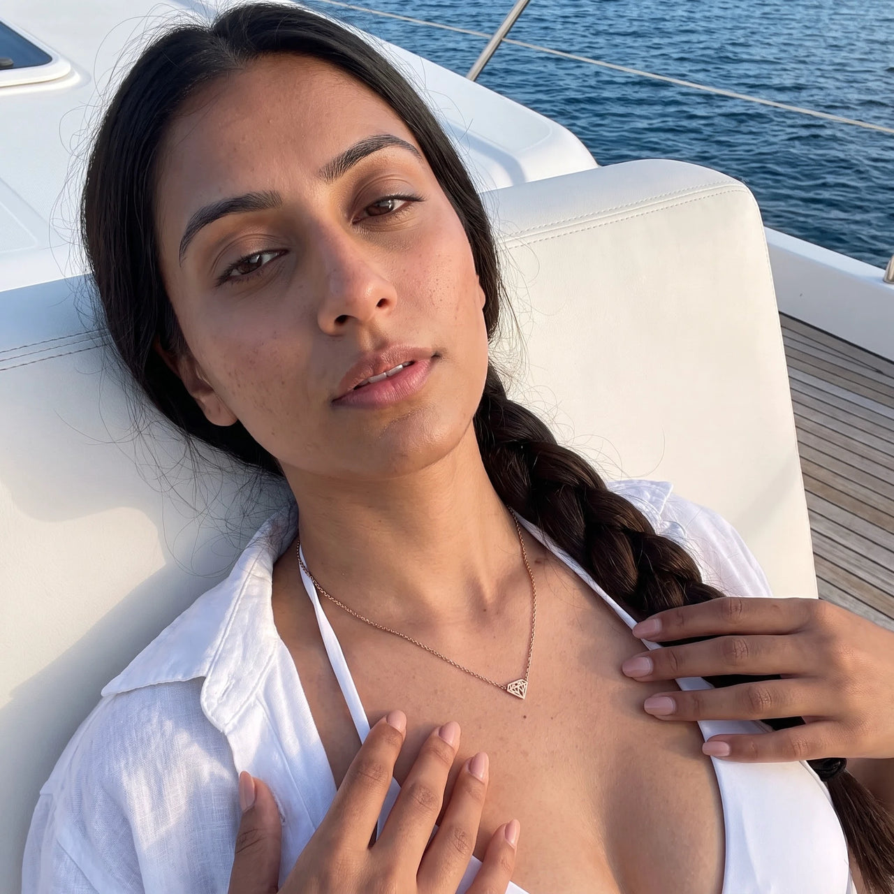 Diamond shape necklace — worn, rose gold | SKU: 12791388-rose-gold