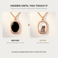 Thumbnail for Before and after: black rose gold oval pendant, then the photo revealed by warmth | SKU: TPH-OVLN-ROSEGOLD