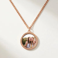Thumbnail for Secret Round Photo Necklace in rose gold, black round pendant turning into a hidden photo when warmed | SKU: TPH-RNDN-ROSEGOLD