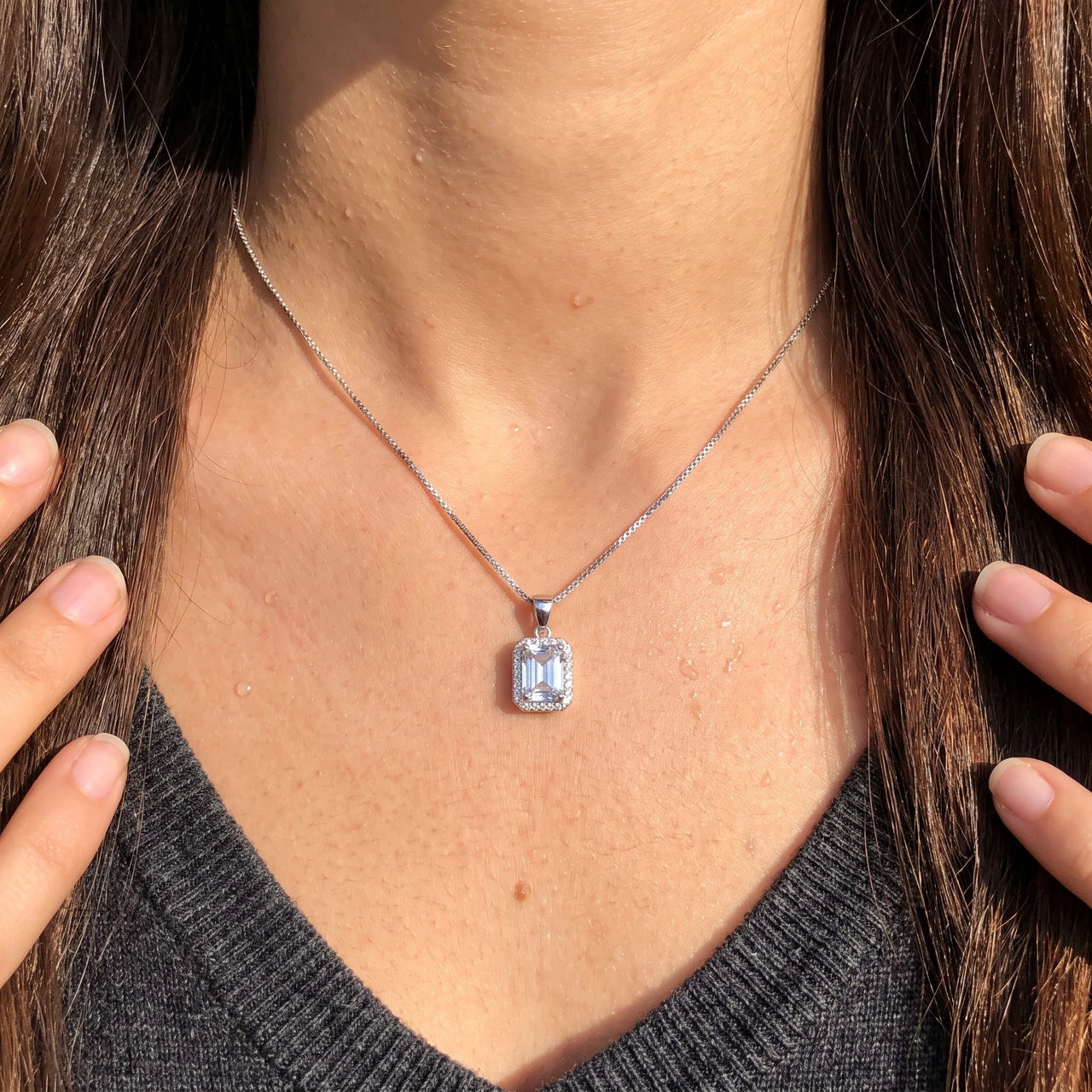 Rectangle pendant — close-up of the details, silver | SKU: 22559056
