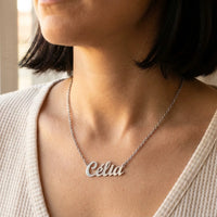 Thumbnail for Minimalist Name Necklace in silver worn at the collarbone, the name Celia | SKU: minimalistnn-silver