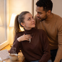 Thumbnail for Woman gently touching her silver necklace | SKU: 42003-silver