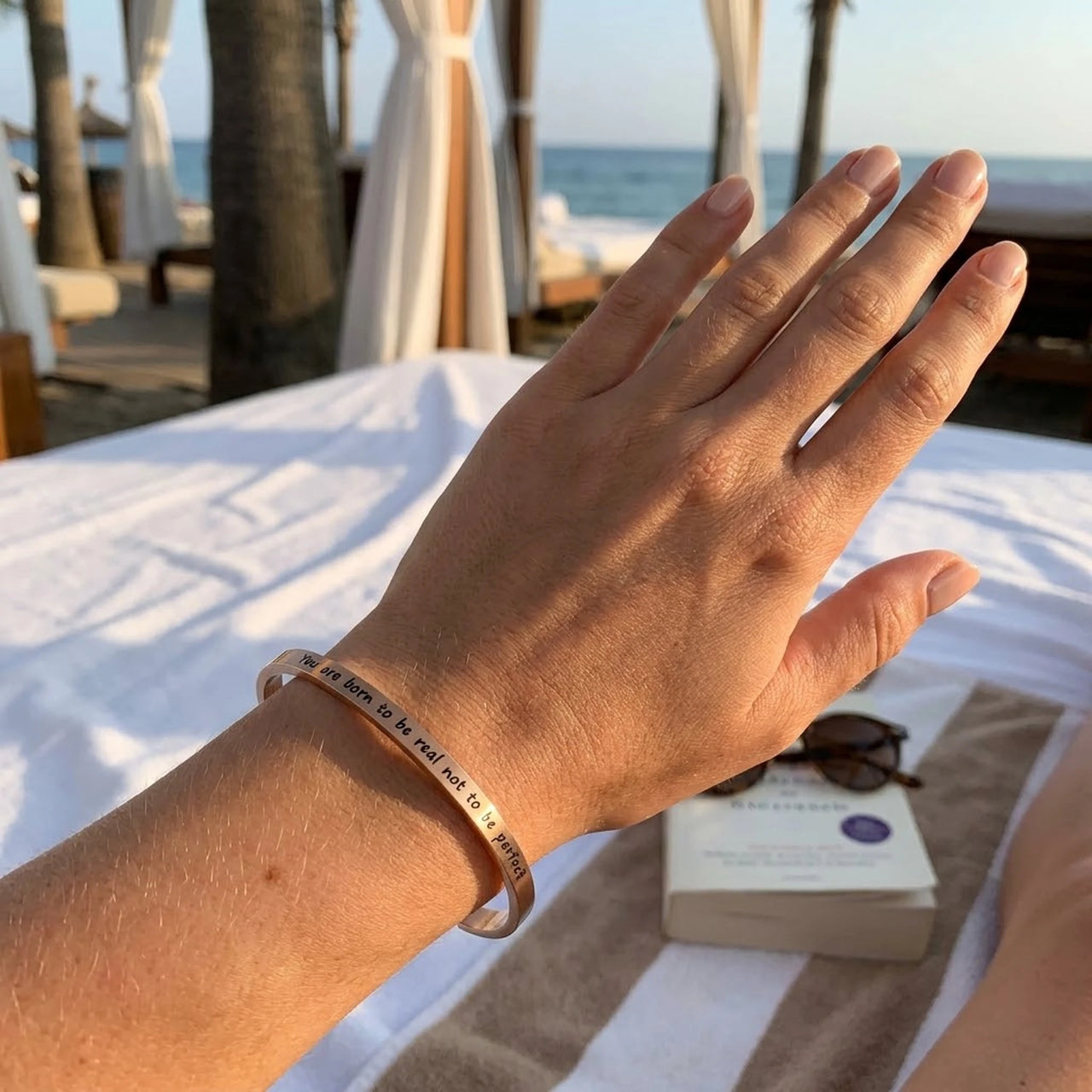 Bracelet with words — worn, real size, rose gold | SKU: 9864184-rose