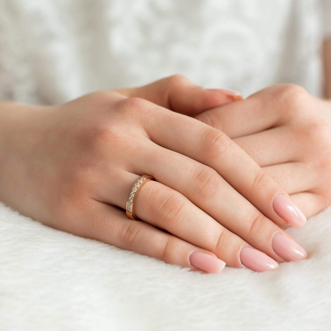 Engagement Ring & Crystals in rose gold worn on the hand | SKU: 25535394-6-rose-gold